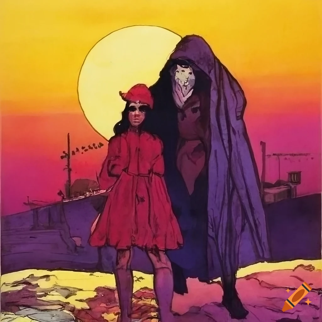 Neonoir cyberpunk illustration inspired by 1970s science fiction