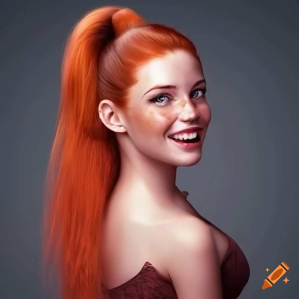 Portrait of a beautiful young woman with red hair and freckles on Craiyon