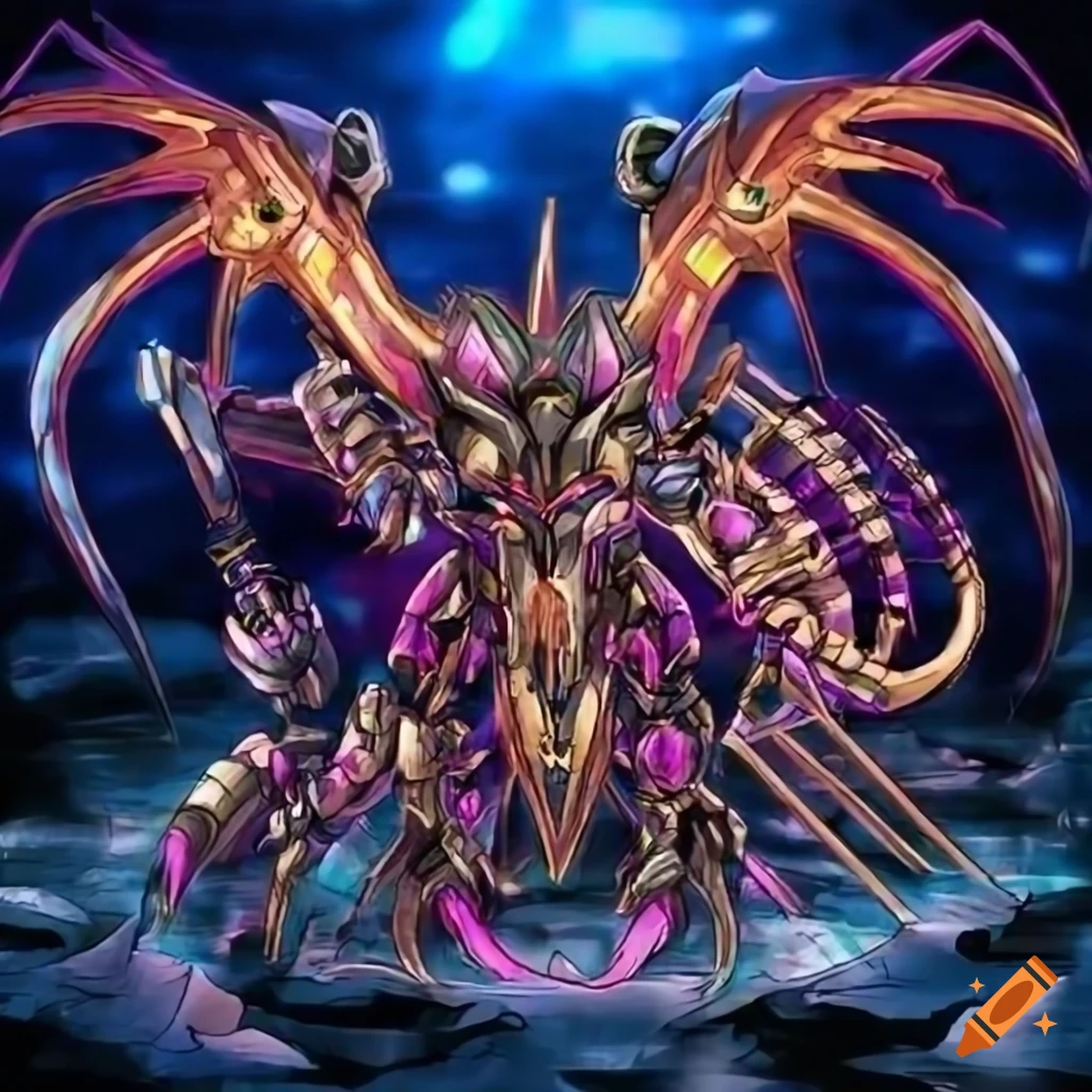 Futuristic mechanical entity artwork in yu-gi-oh style