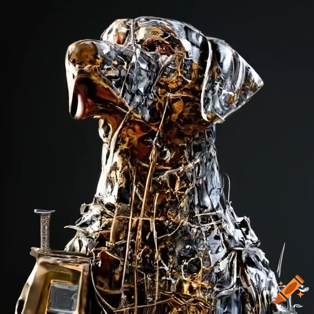 Sculpture of Labrador dog made from recycled objects on Craiyon
