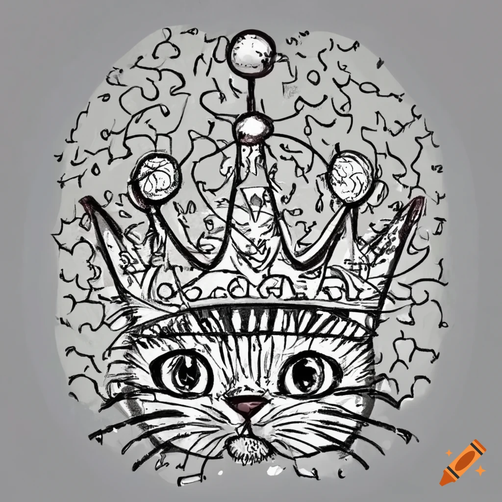crown-wearing black and white cat illustration