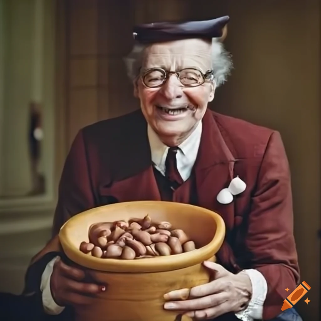 humorous image of a British man in a tub of beans