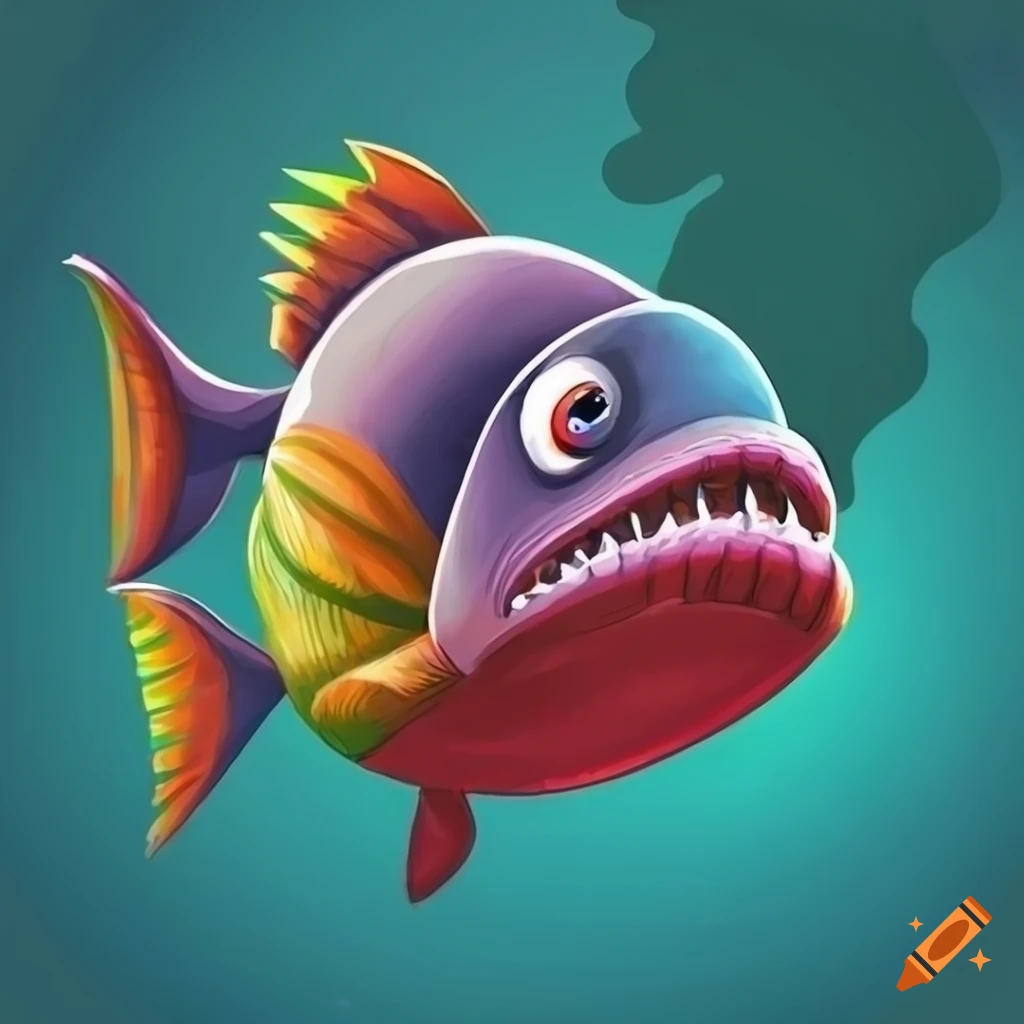 cartoon illustration of a colorful piranha fish