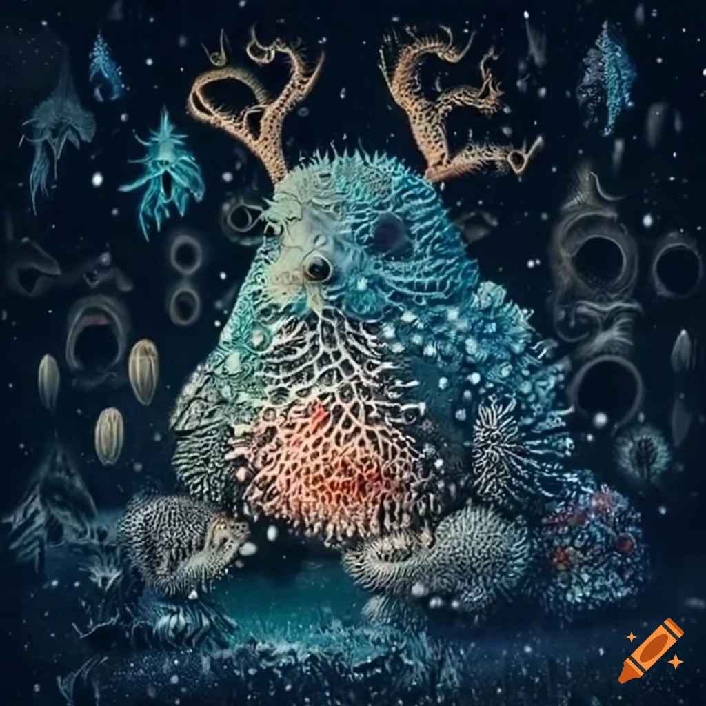 illustration of cute creatures in falling snow