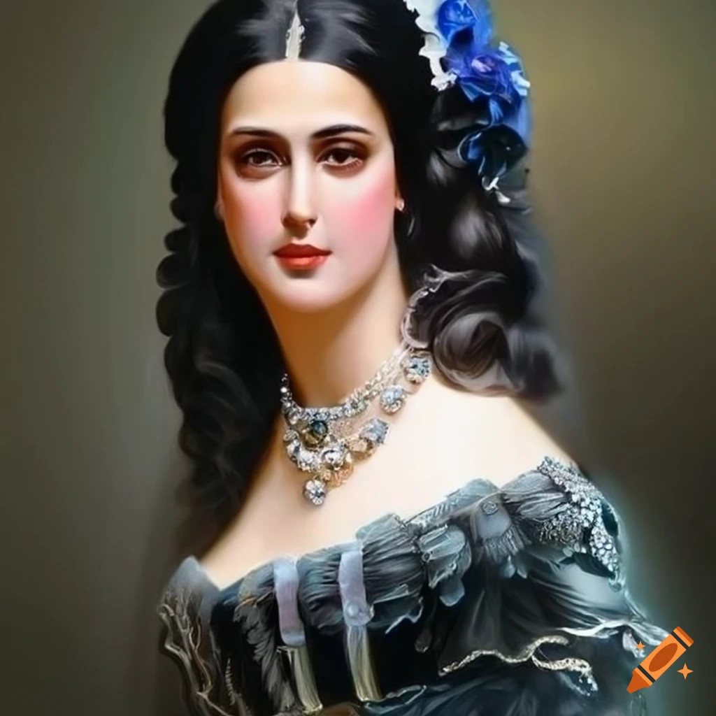 Portrait Of A Black Haired Blue Eyed Lady From The 1850s