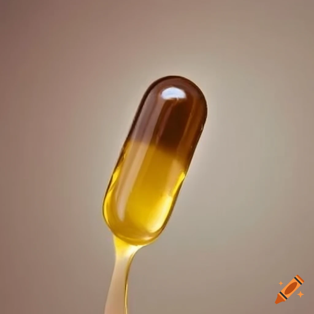 Dark brown oil in a gelatin capsule on Craiyon