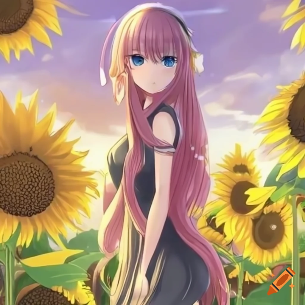 Cute anime illustration of a happy sunflower on Craiyon