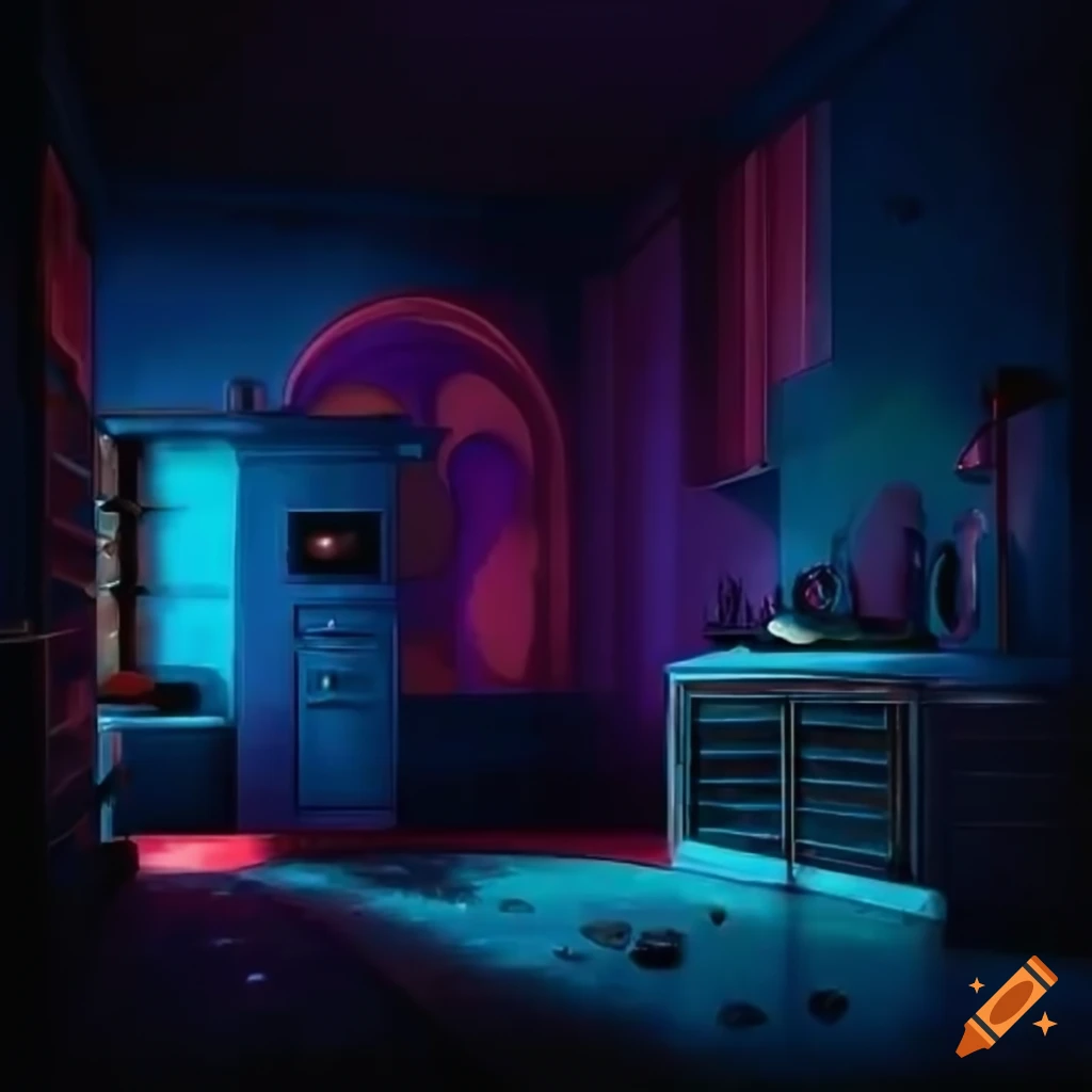 Neonpainted kitchen with cosmicinspired decor