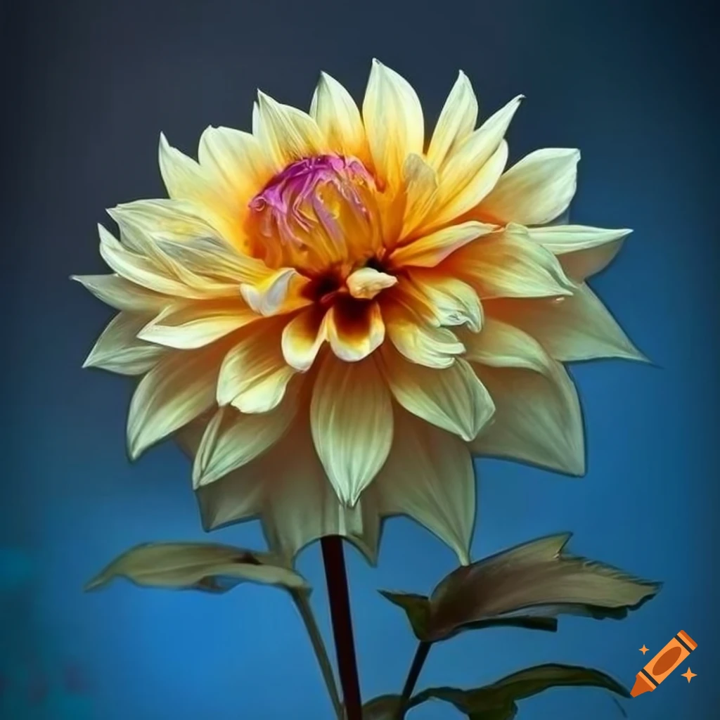 Dahlia painting inspired by william morris and alphonse mucha