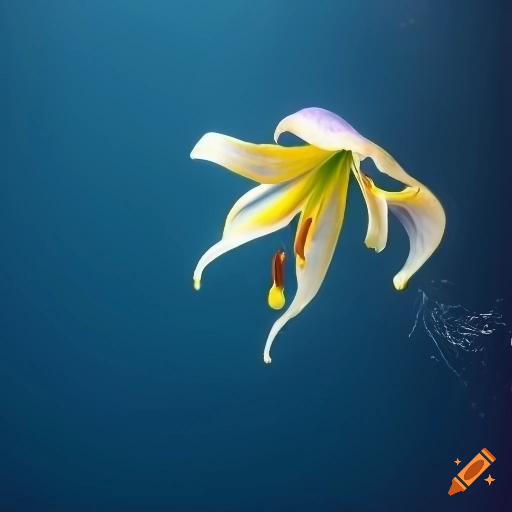 Lily flowersea creature in dark blue underwater on Craiyon