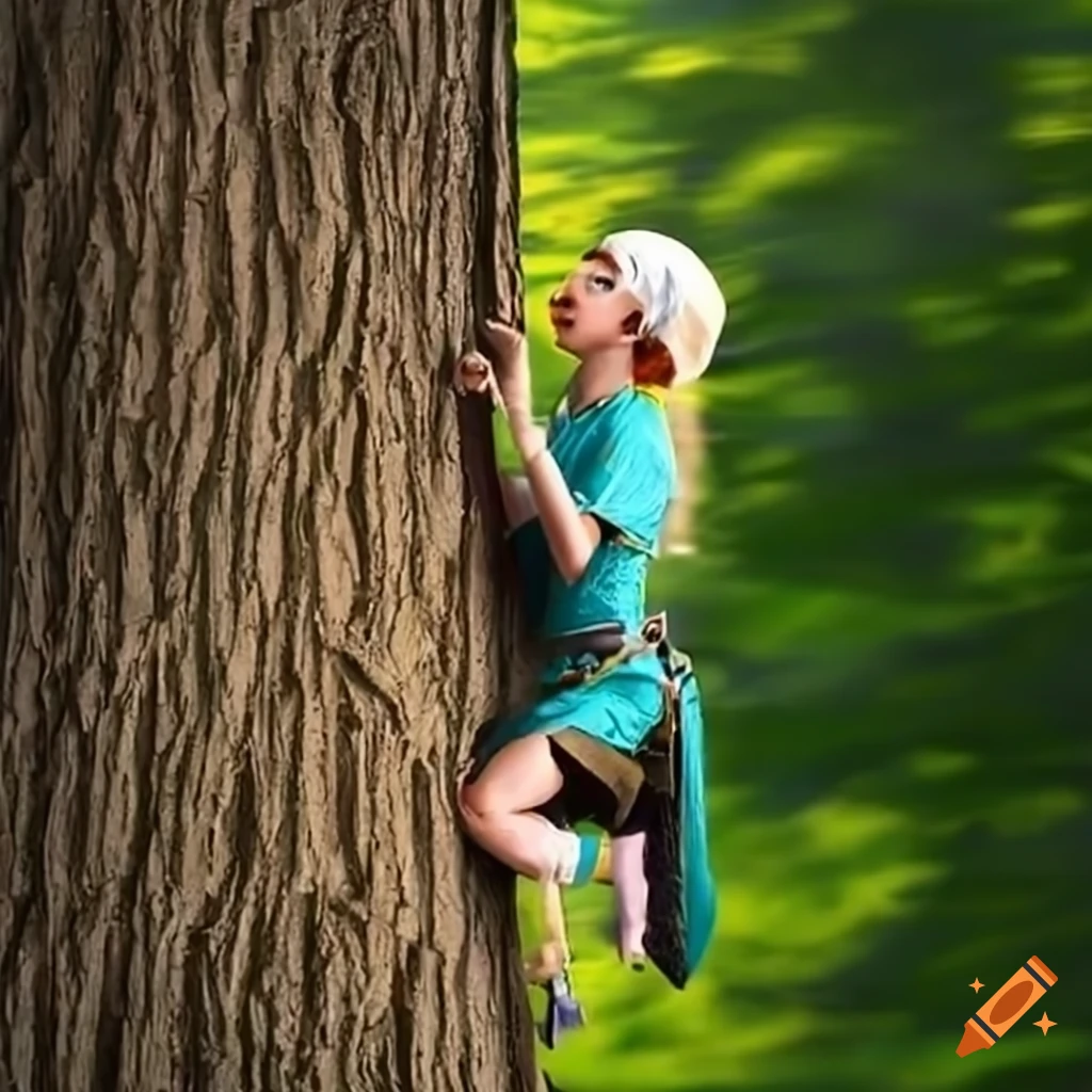 image of a nurse climbing a tall tree