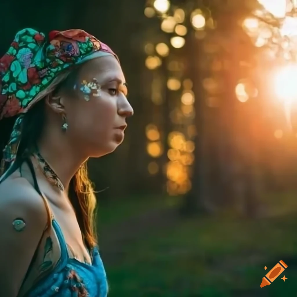 hippie woman with a camper van