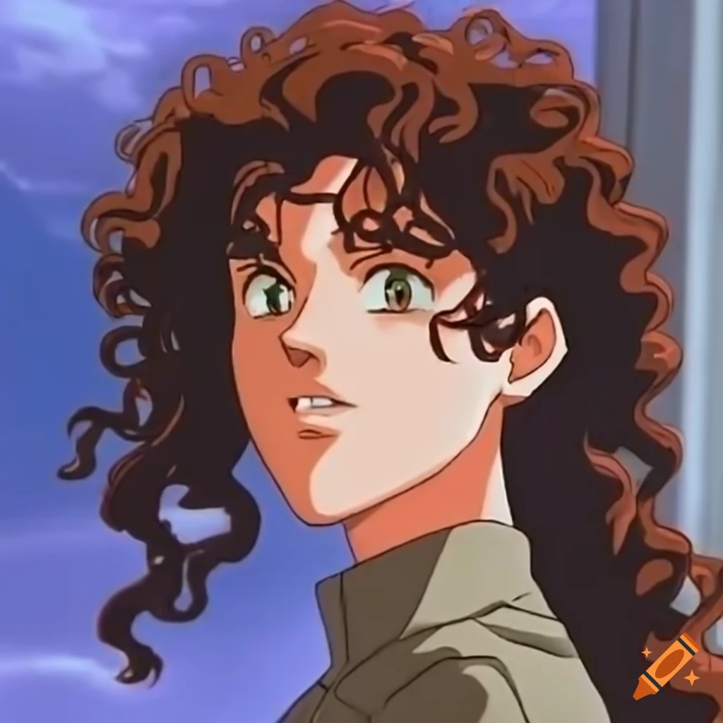 anime character with long curly hair and distinctive gap, half native and european