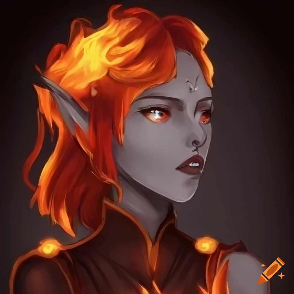 Anime-style portrait of a fire genasi warrior on Craiyon