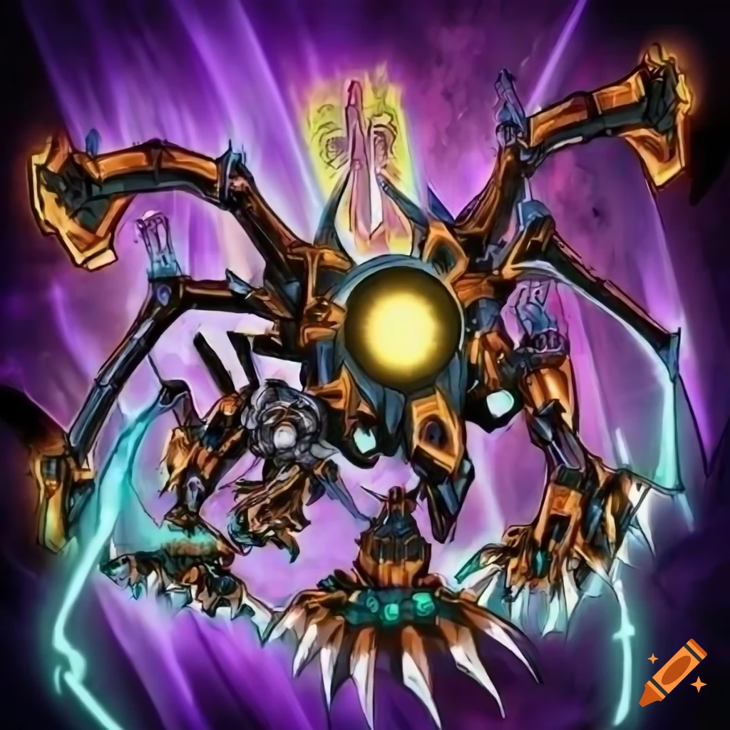 Futuristic mechanical divine entity in Yu-Gi-Oh style artwork on Craiyon