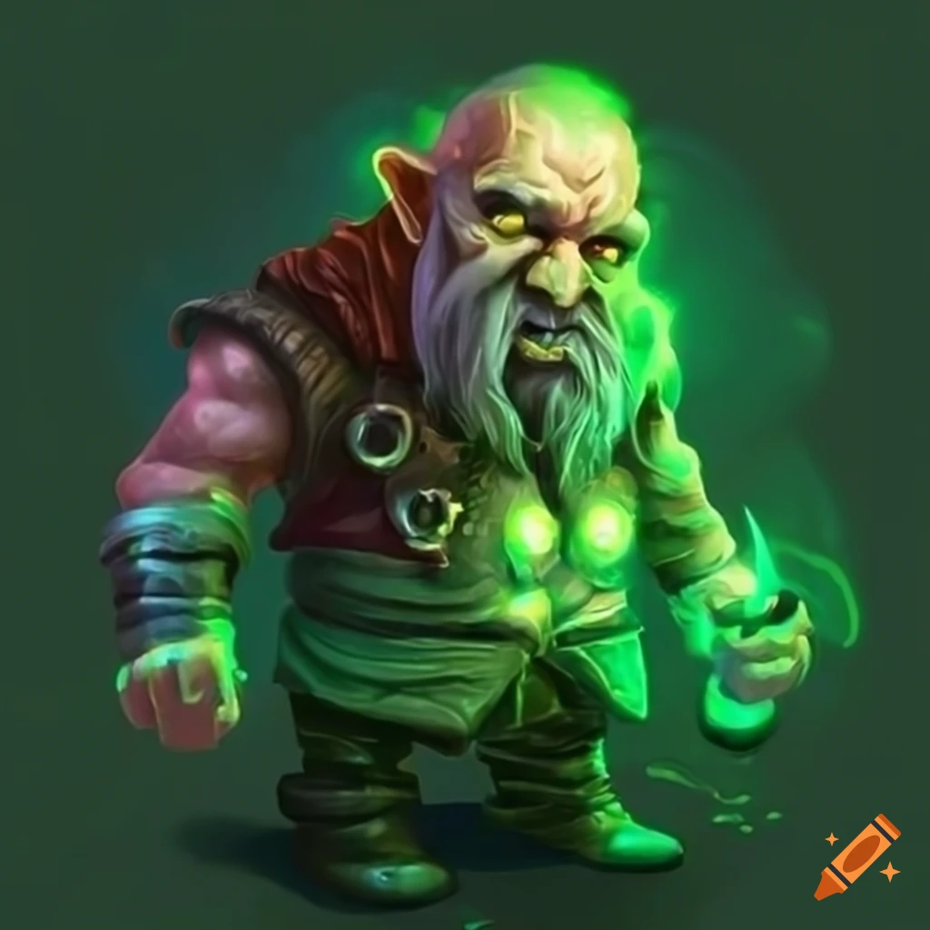 Dwarf mad scientist with green glowing veins on Craiyon
