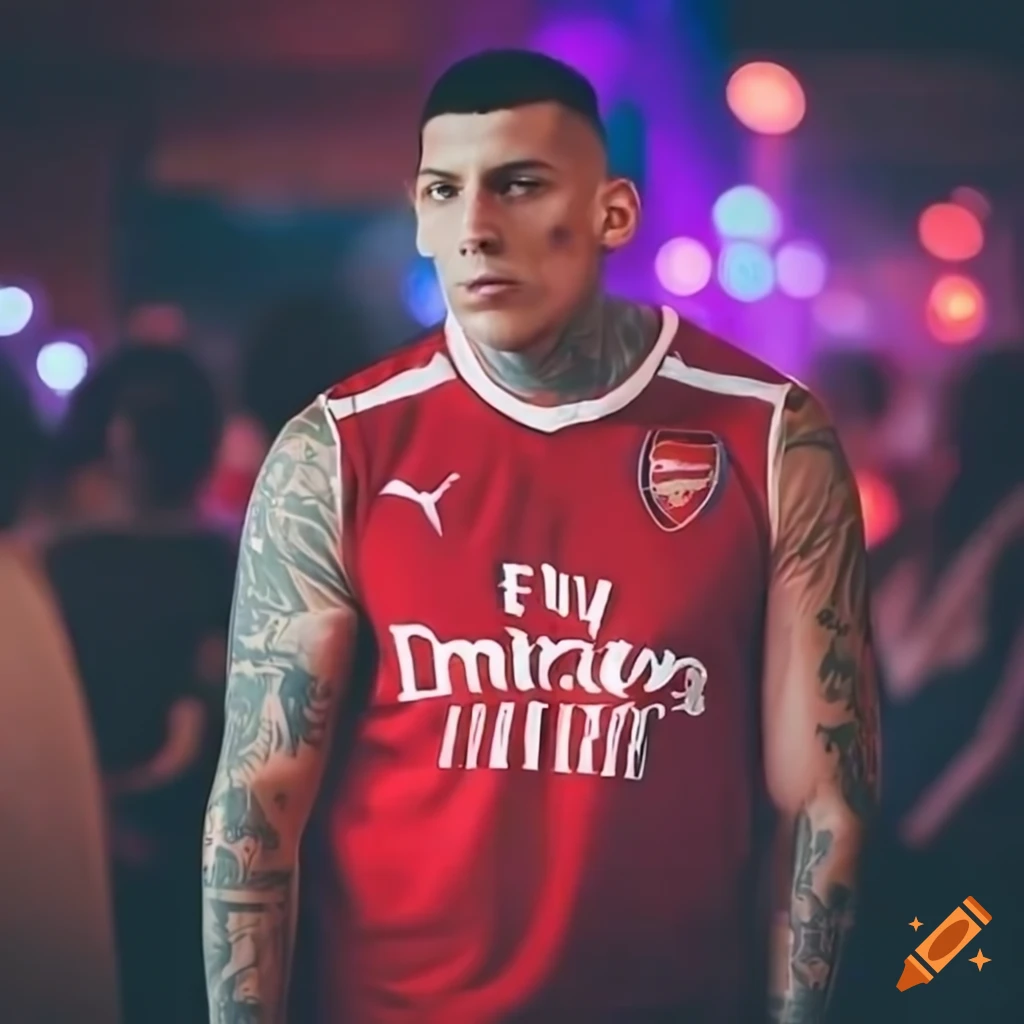 Gzuz wearing an arsenal shirt in a music video on Craiyon