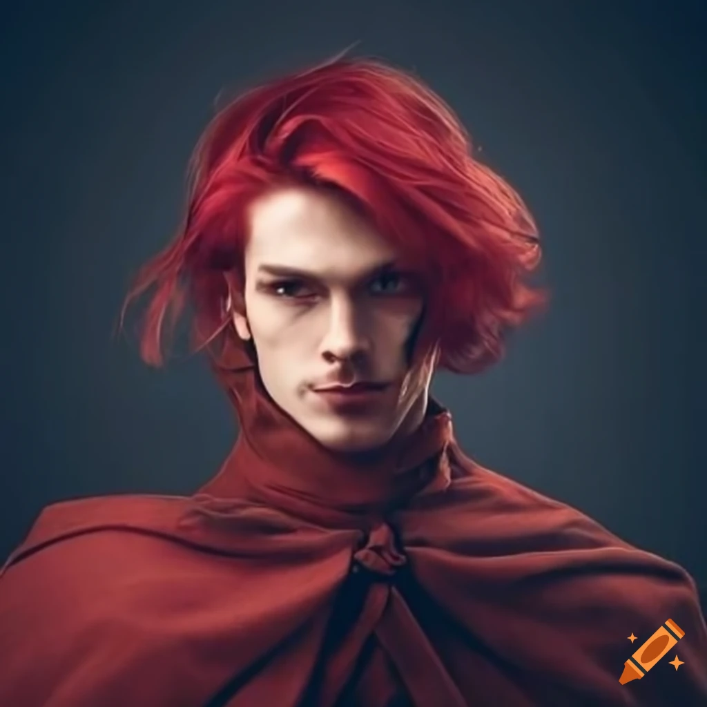 Portrait of a handsome man with scarlet hair on Craiyon