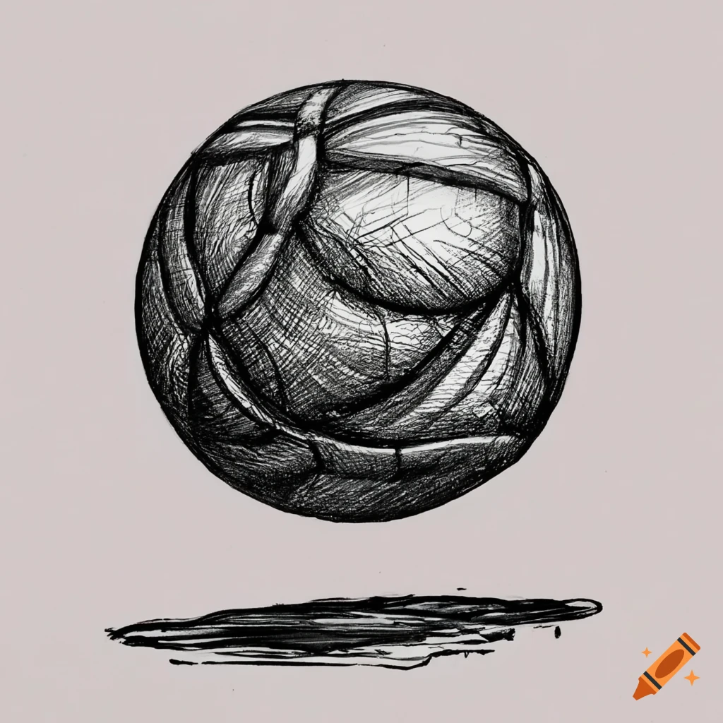 Ink drawing of a bouncing ball