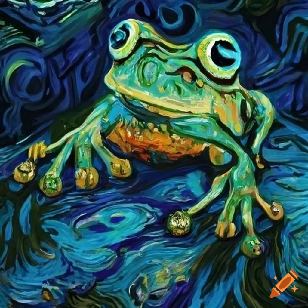 vibrant artwork of a frog inspired by Van Gogh