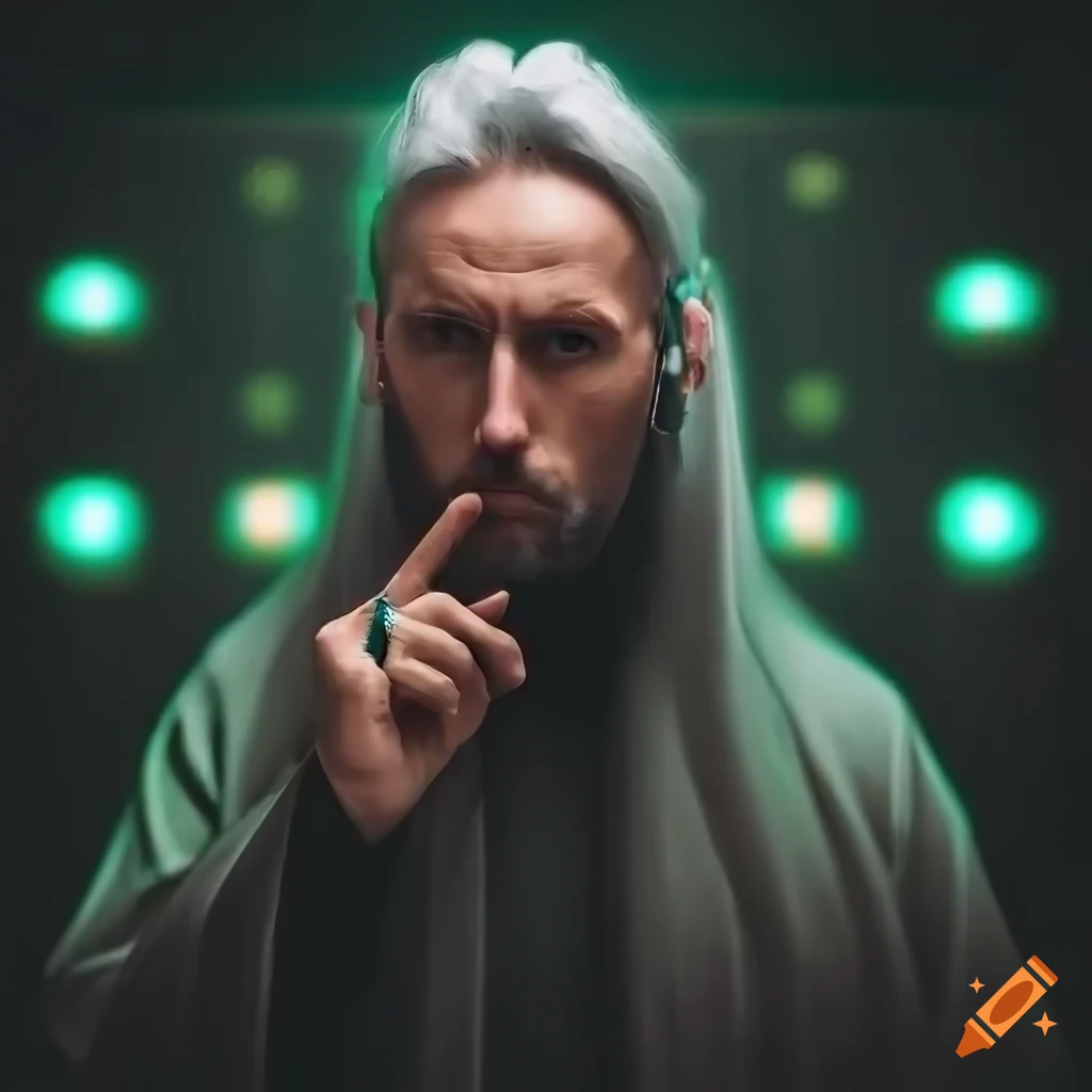 Photo portrait of a modern smoking priest in a futuristic robe
