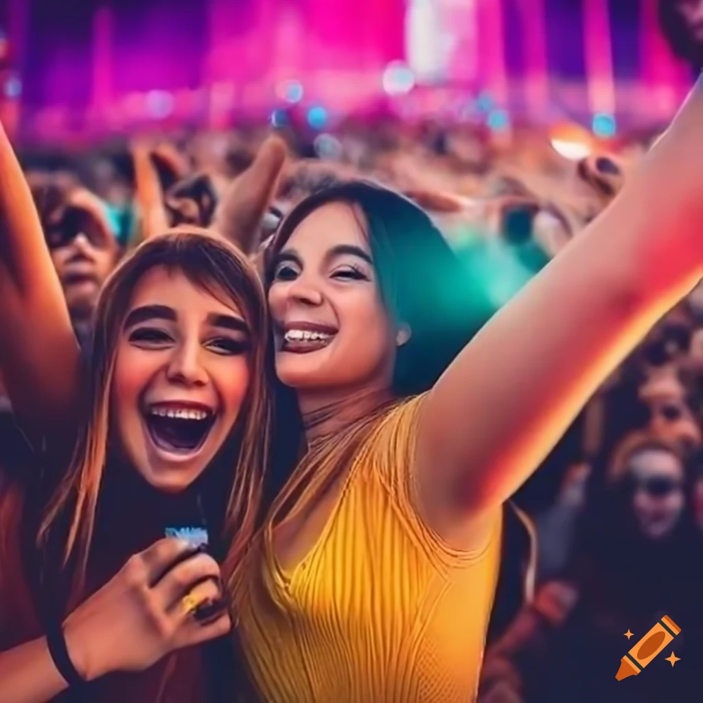 vibrant photo of fans taking selfies at a concert