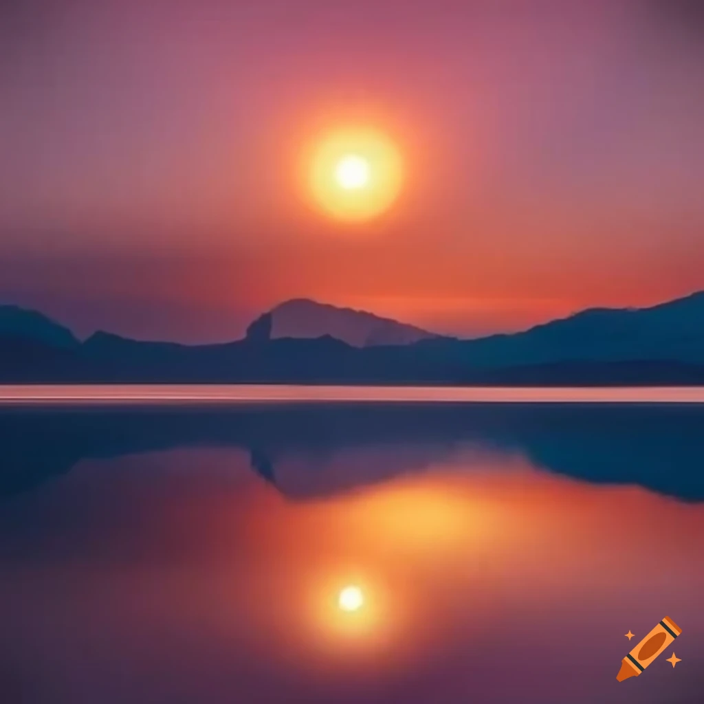 Setting Sun Reflection Sun setting over mountains with reflection