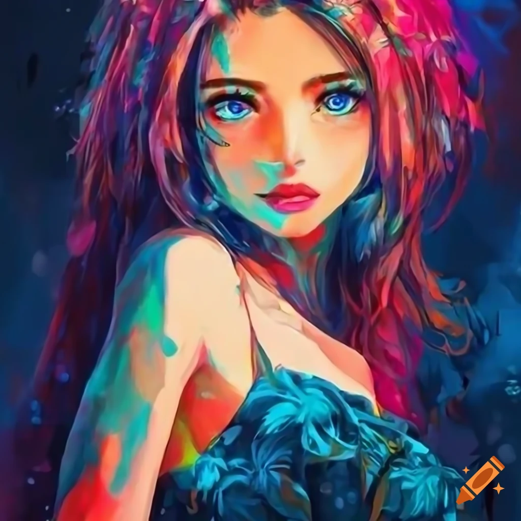 Anime girl with vibrant colors and various art styles