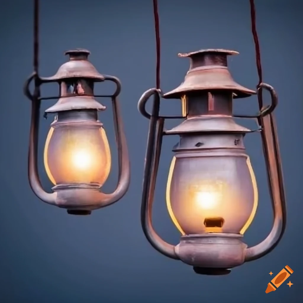 old lanterns hanging on a light background