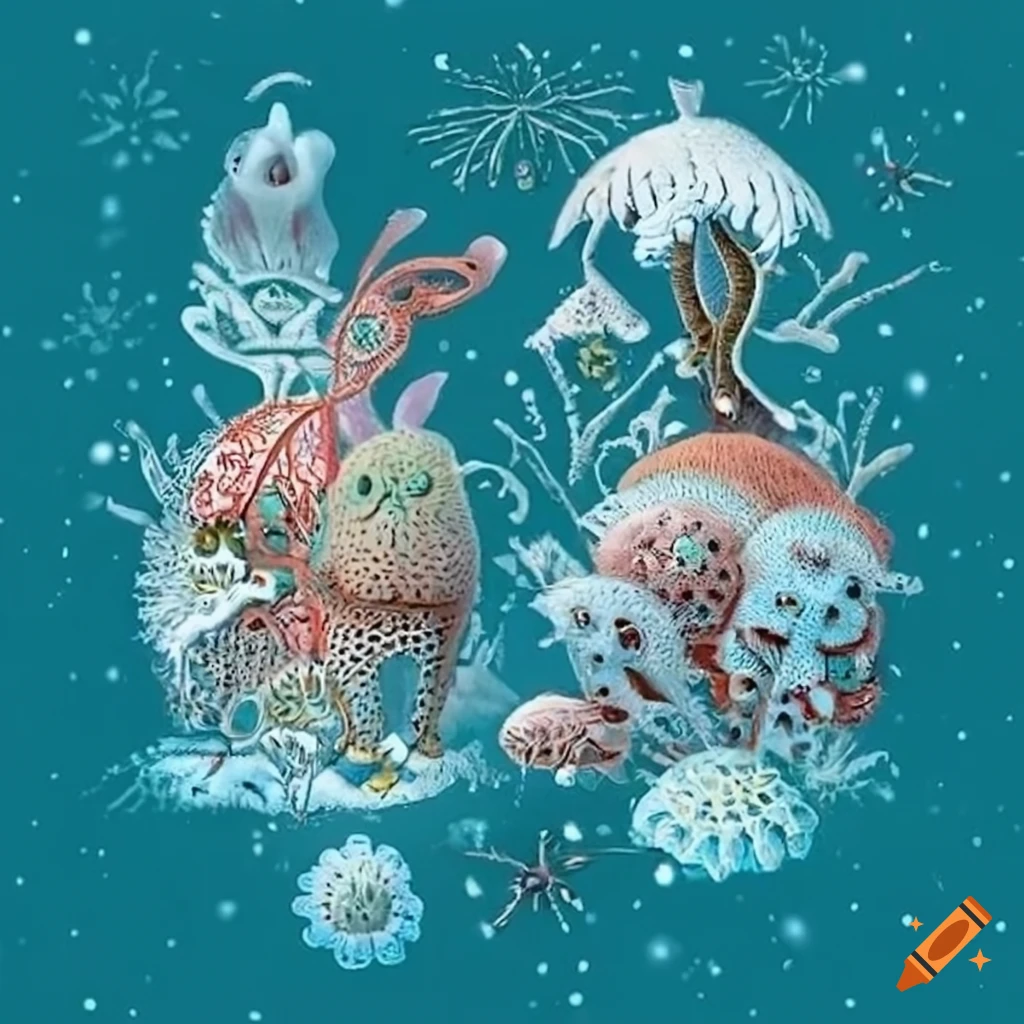 artistic depiction of cute creatures in snowy village
