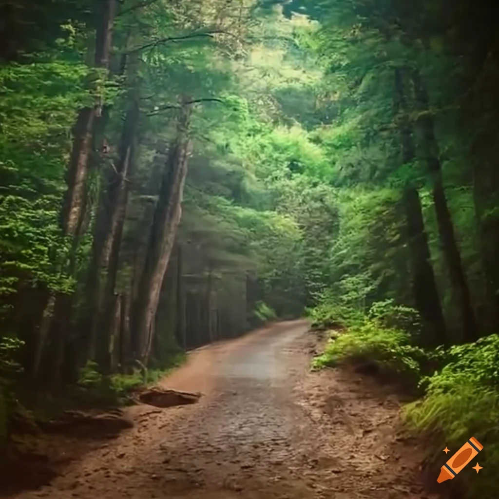 chemin de VTT à travers une forêt luxuriante