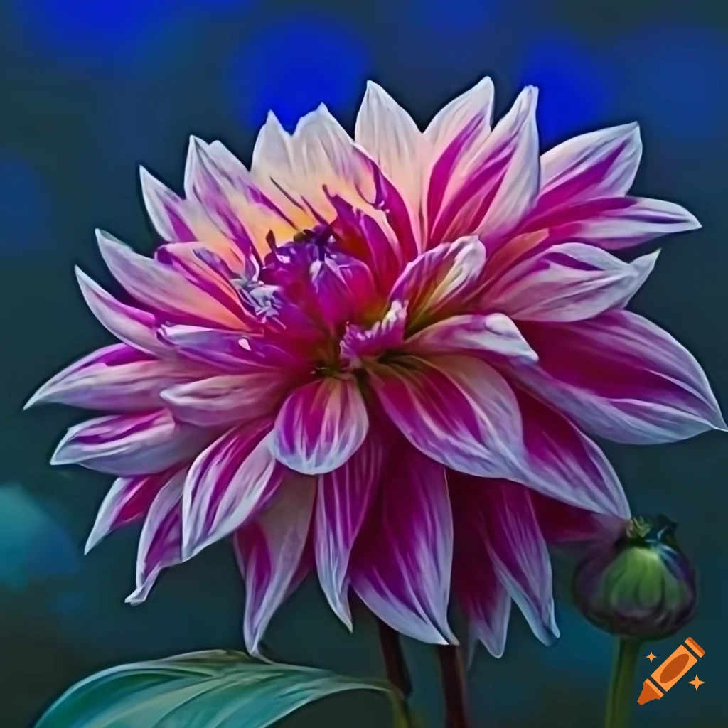 dahlia painting inspired by William Morris and Alphonse Mucha