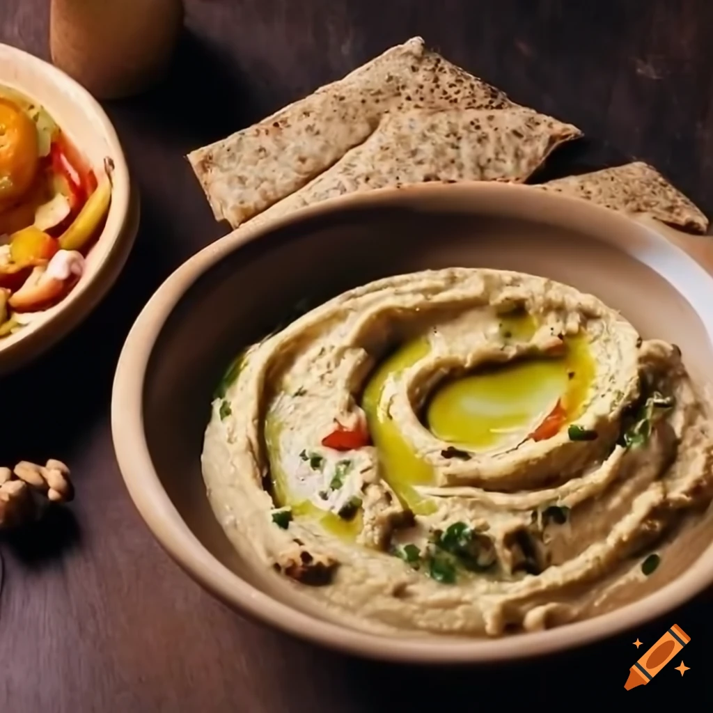 Delicious hummus with whole wheat tortillas and vegetables on Craiyon