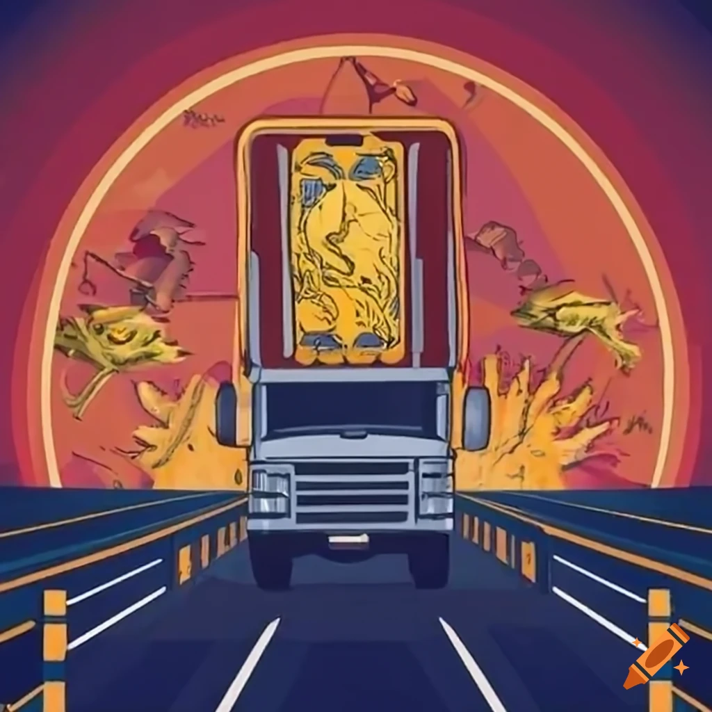 tarot card with a truck driver on the highway