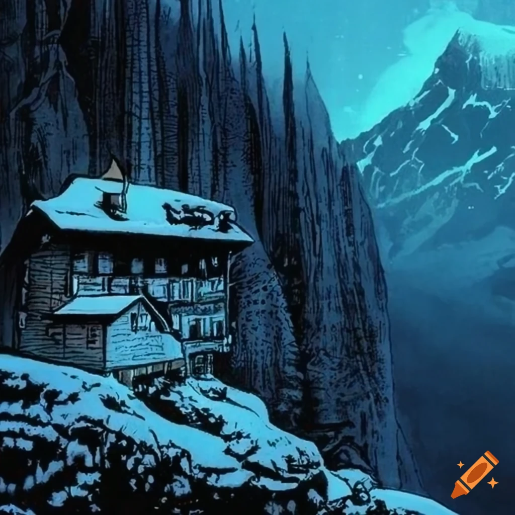art of a Swiss Mountain Valley from a graphic novel