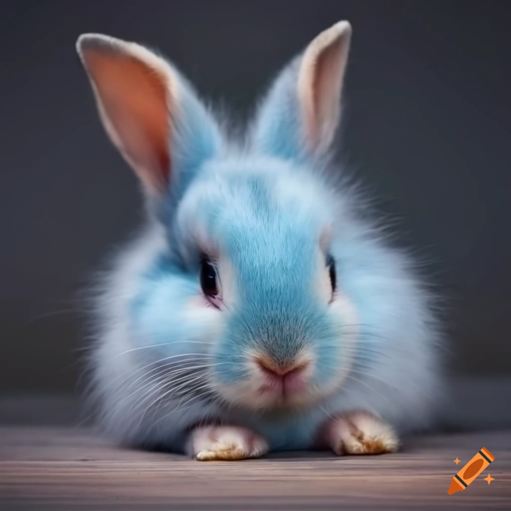 Profile of a fluffy baby rabbit with light blue fur on Craiyon