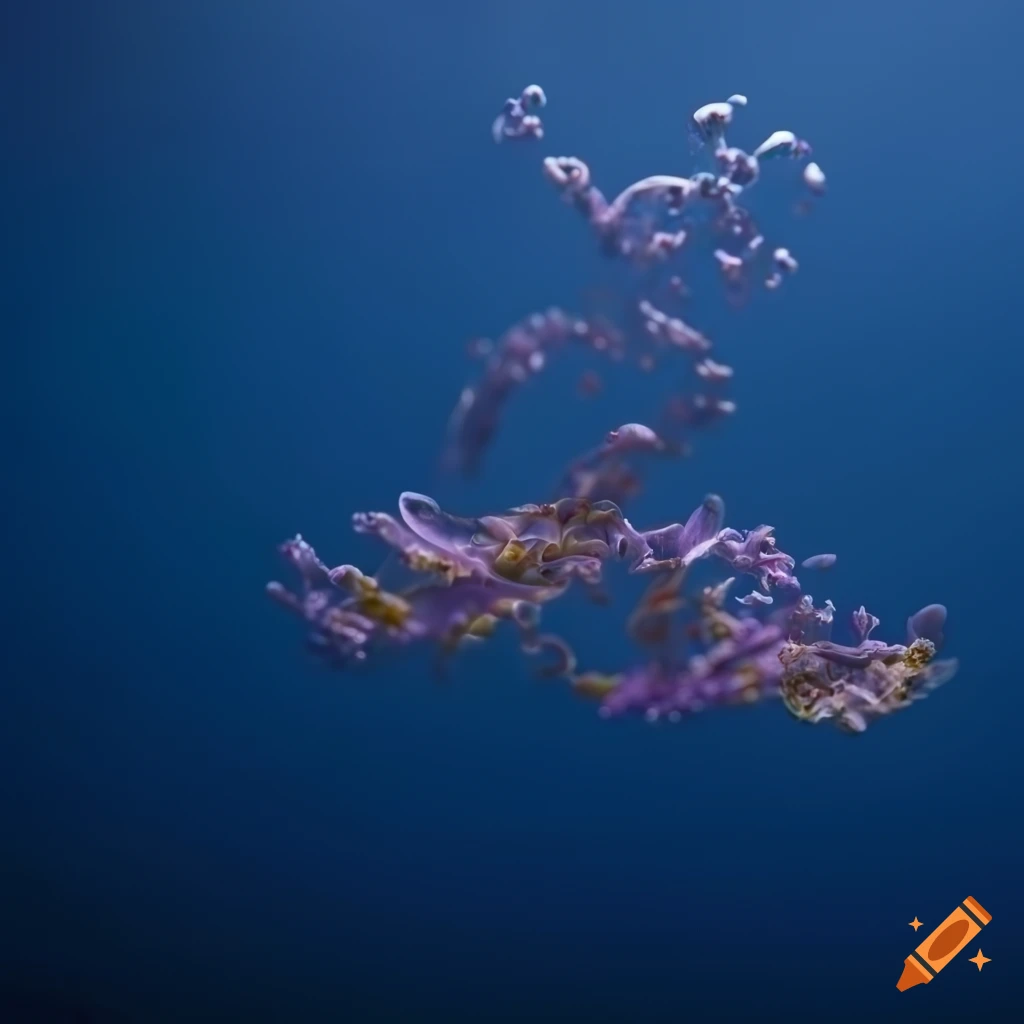 wild orchid sea creature in a dark blue underwater scene