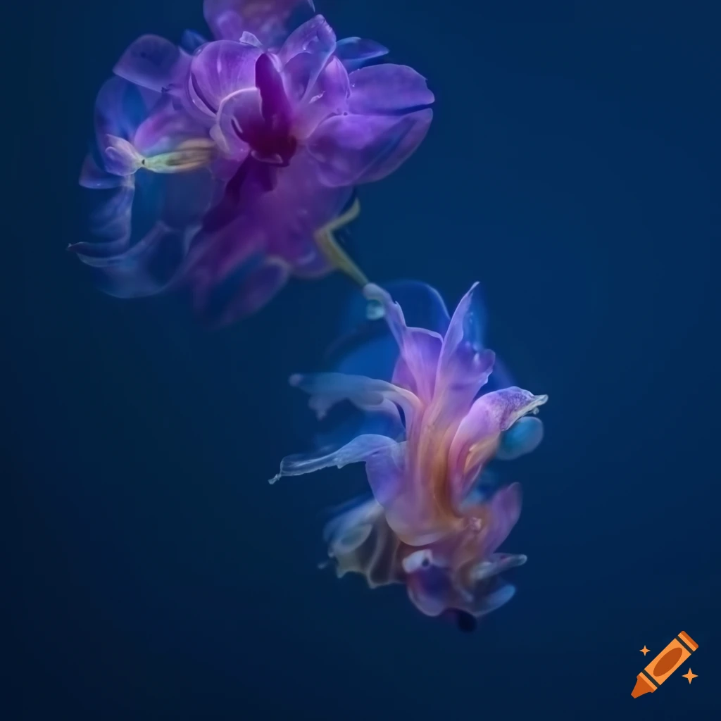 iridescent sea creature in a dark blue underwater scene