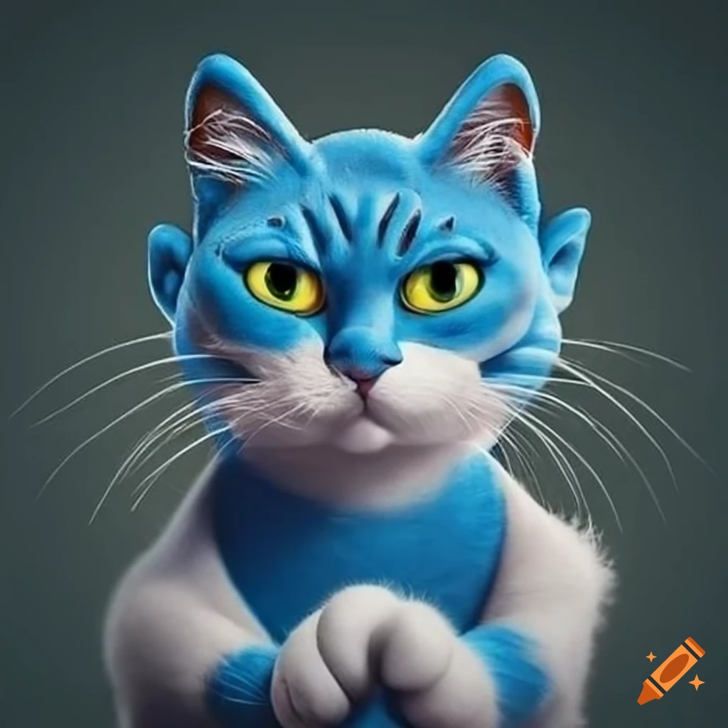 Funny image of a cat dressed as a smurf