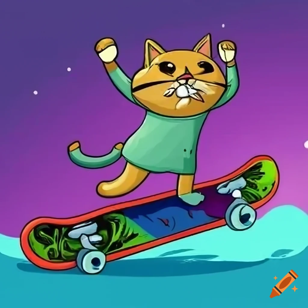 cartoon cat on a skateboard