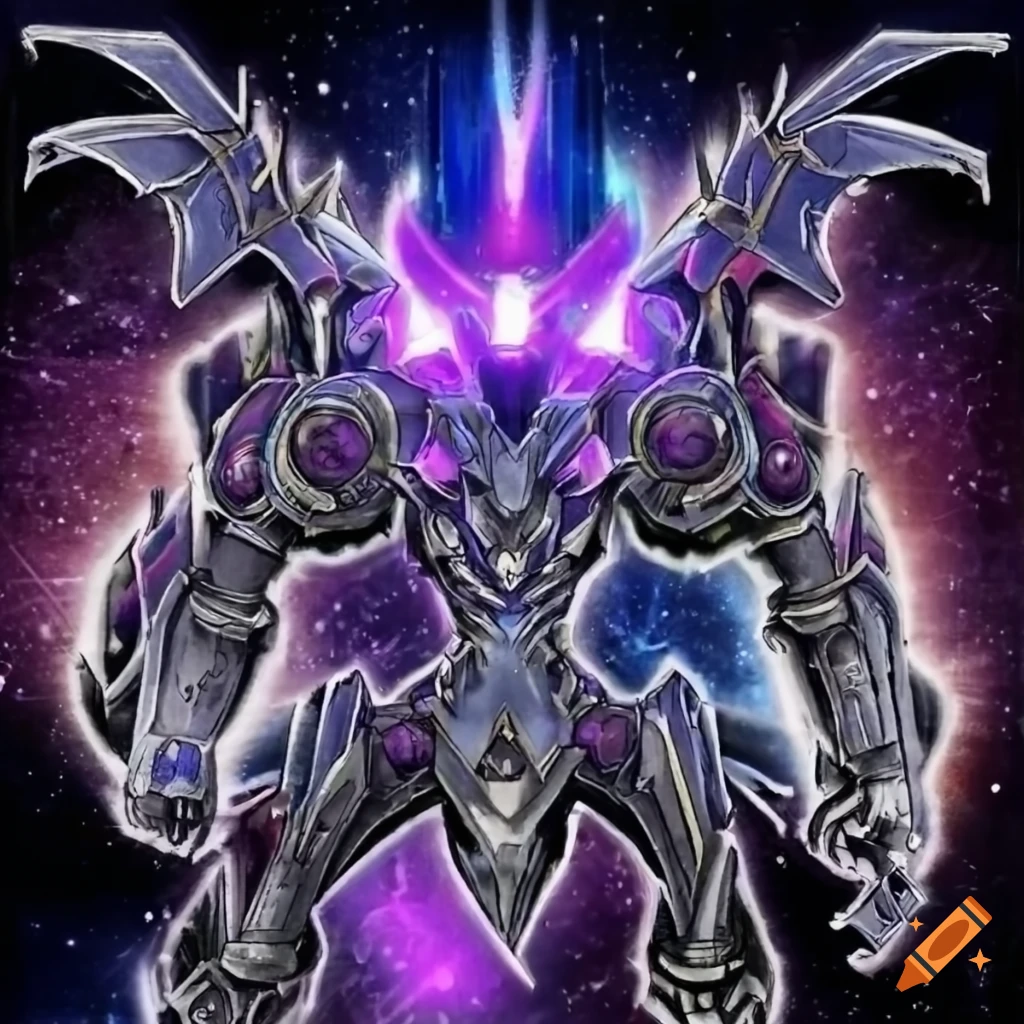 Yugioh style artwork of a futuristic mechanical divine entity on Craiyon
