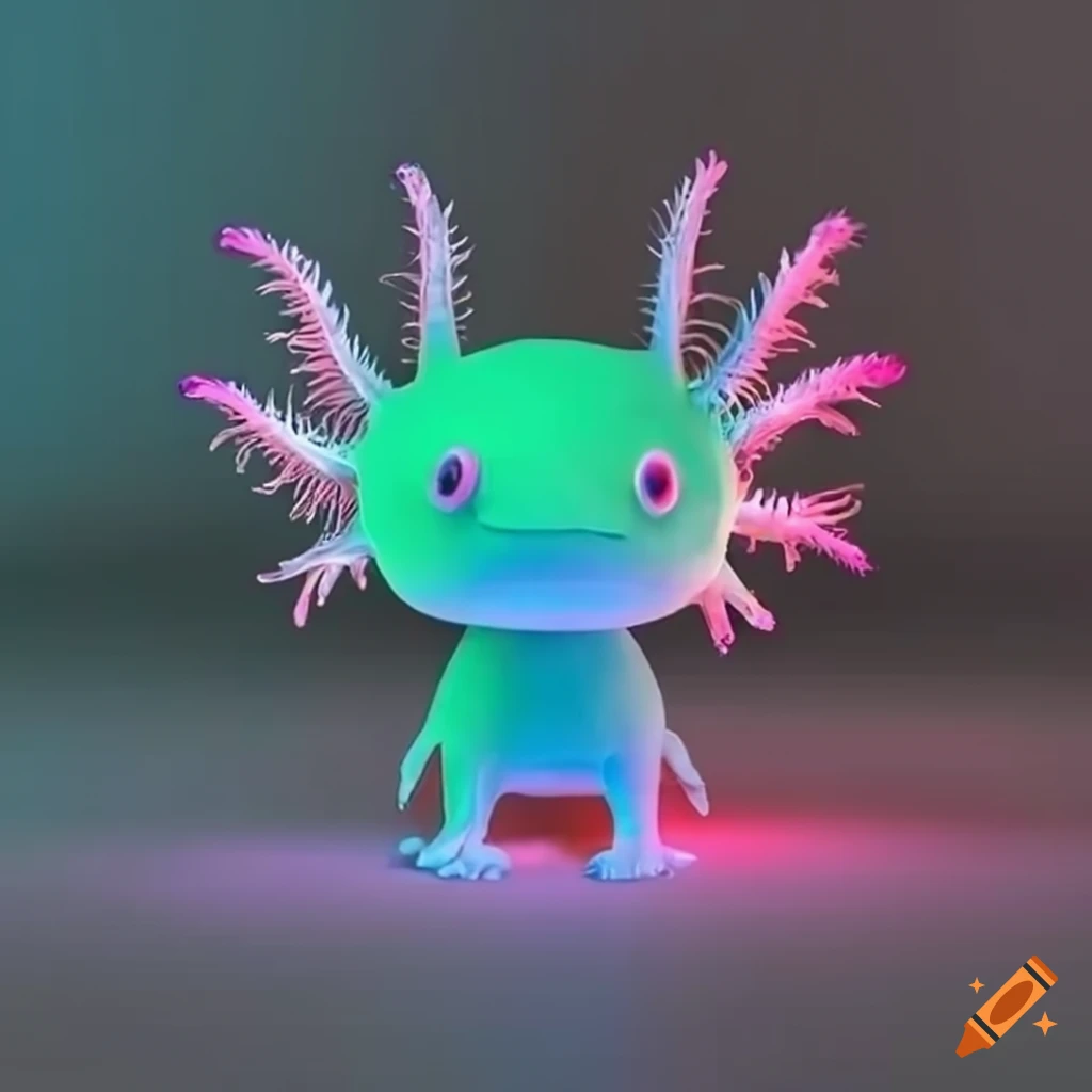Animated axolotl in vibrant neon colors on Craiyon