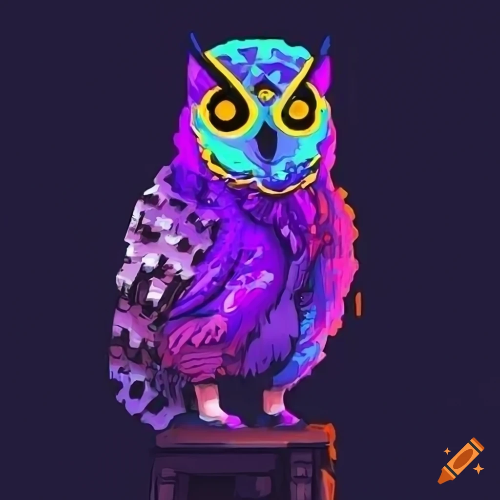 Cyberpunk owl with yellow eyes on Craiyon