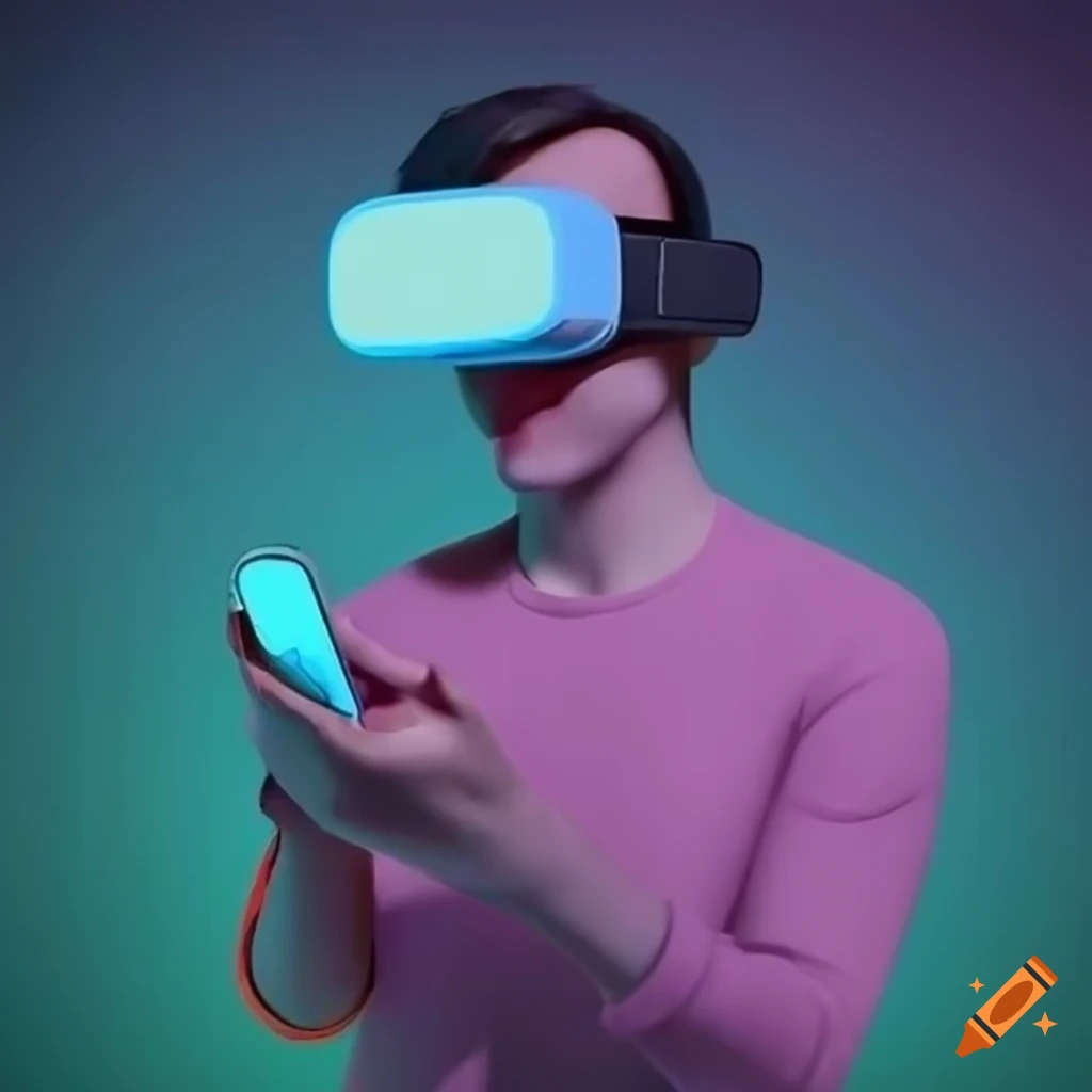 person using smartphone in the metaverse