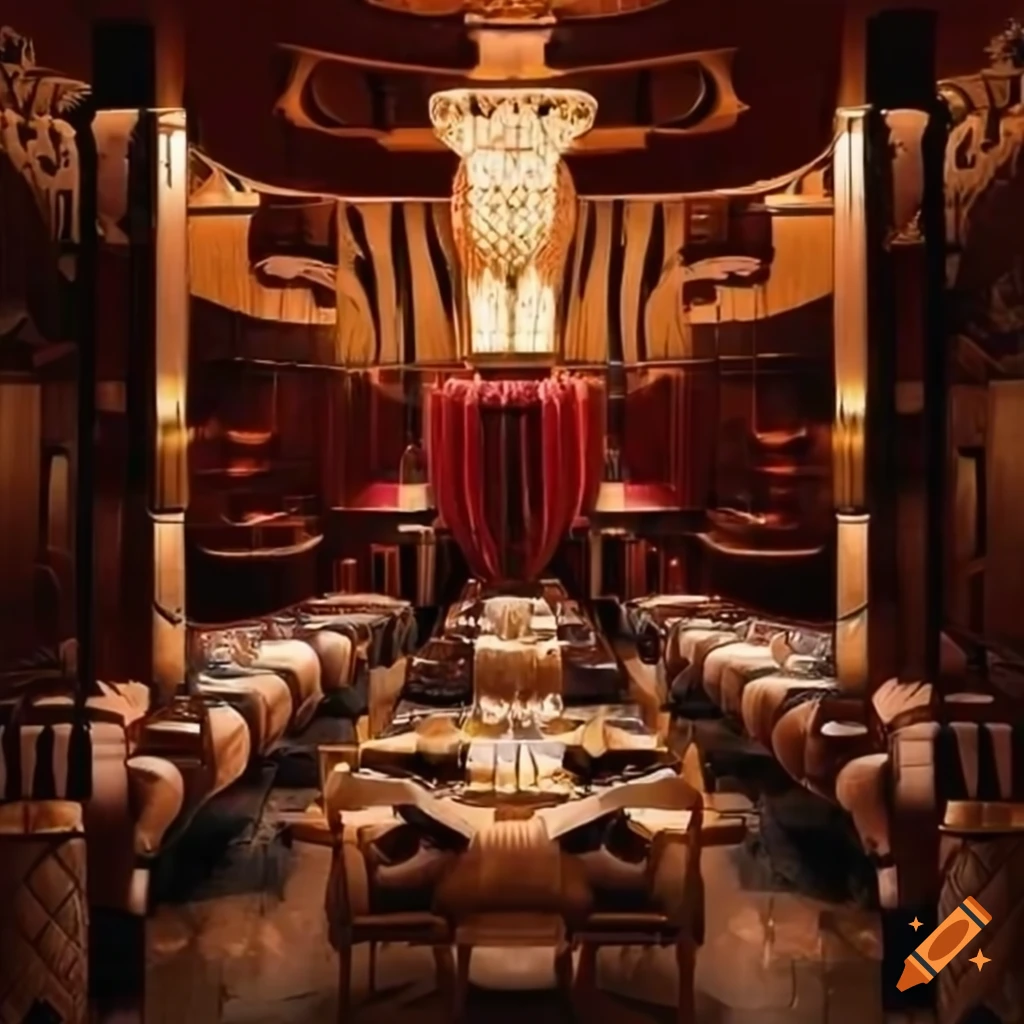 Interior of an elegant art deco restaurant with theatre on Craiyon