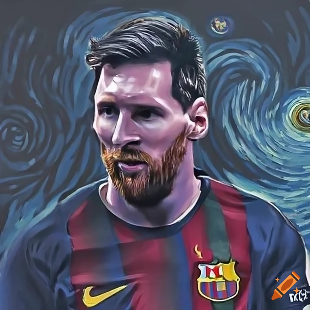 Artwork featuring lionel messi under a starry night