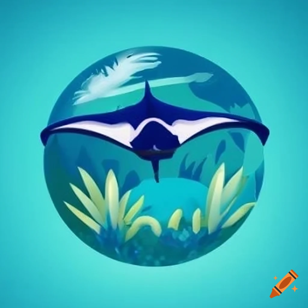 elegant logo design with white manta ray swimming around a sphere