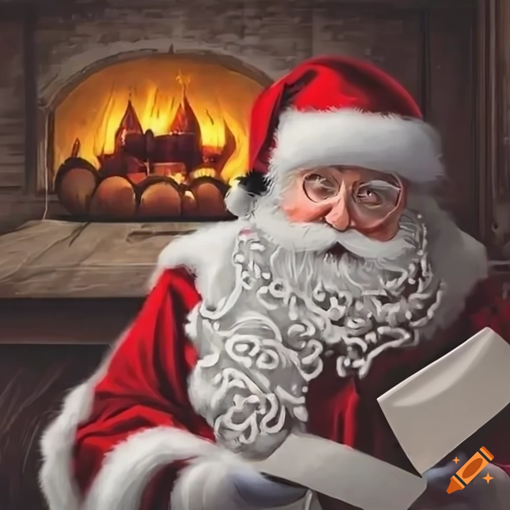 Carte de noel avec le père noel et une cheminée on Craiyon