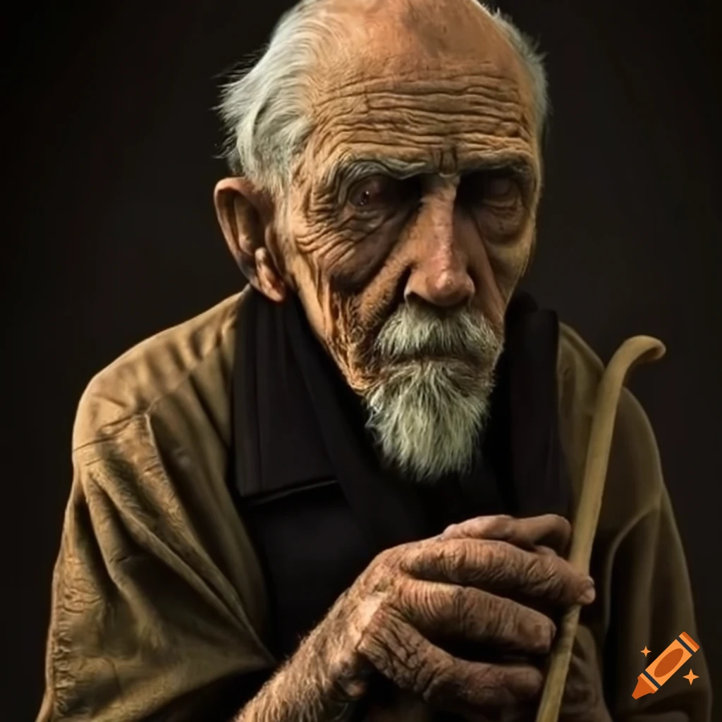 portrait of an elderly man with a cane