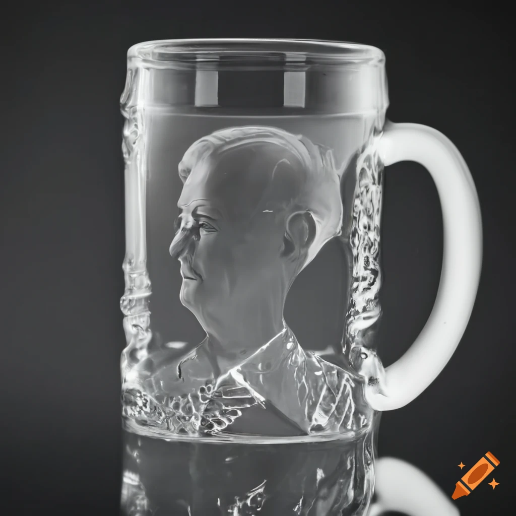 etched glass mug with "Anthony Albanese" character design